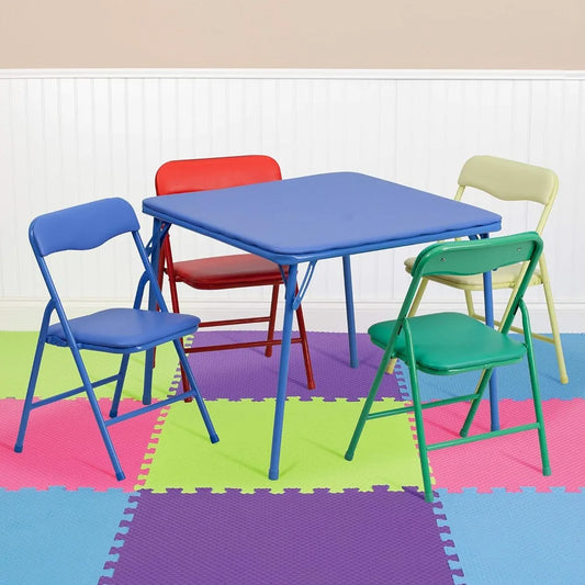 Mindy Kids 5-Piece Folding Square Table and Chairs Set for Daycare and Classrooms