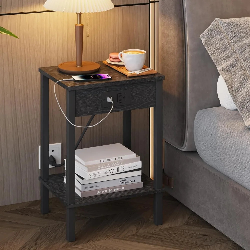 2 Piece Side Table Set with Charging Station, with USB Port