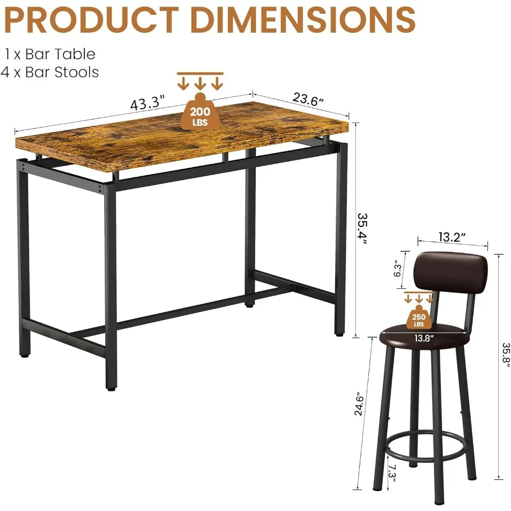 Dining Table Set for 4  Counter Height Dinner Table with 4 PU Leather Upholstered