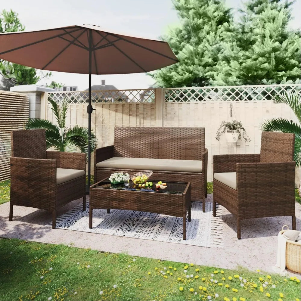 4 Piece Wicker Rattan Patio Furniture Set