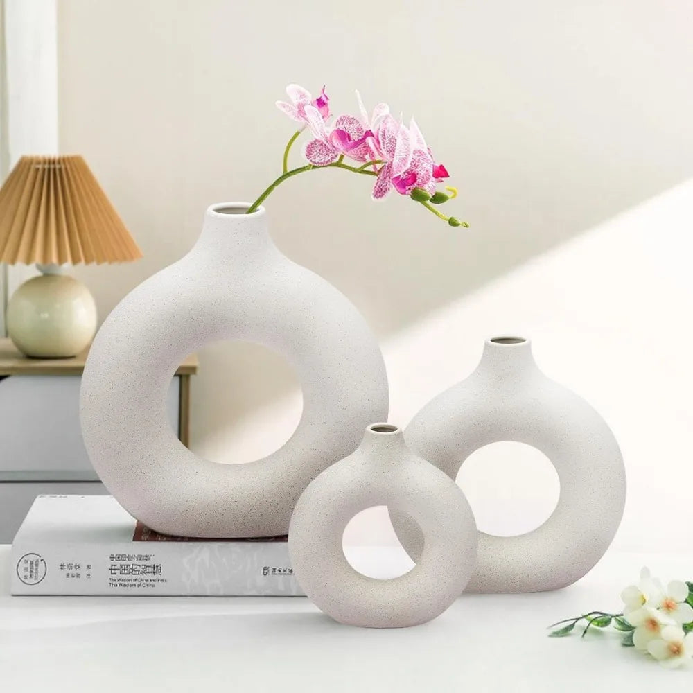 White Ceramic Vase - Modern Vase for Minimalist Decor, (3pcs)