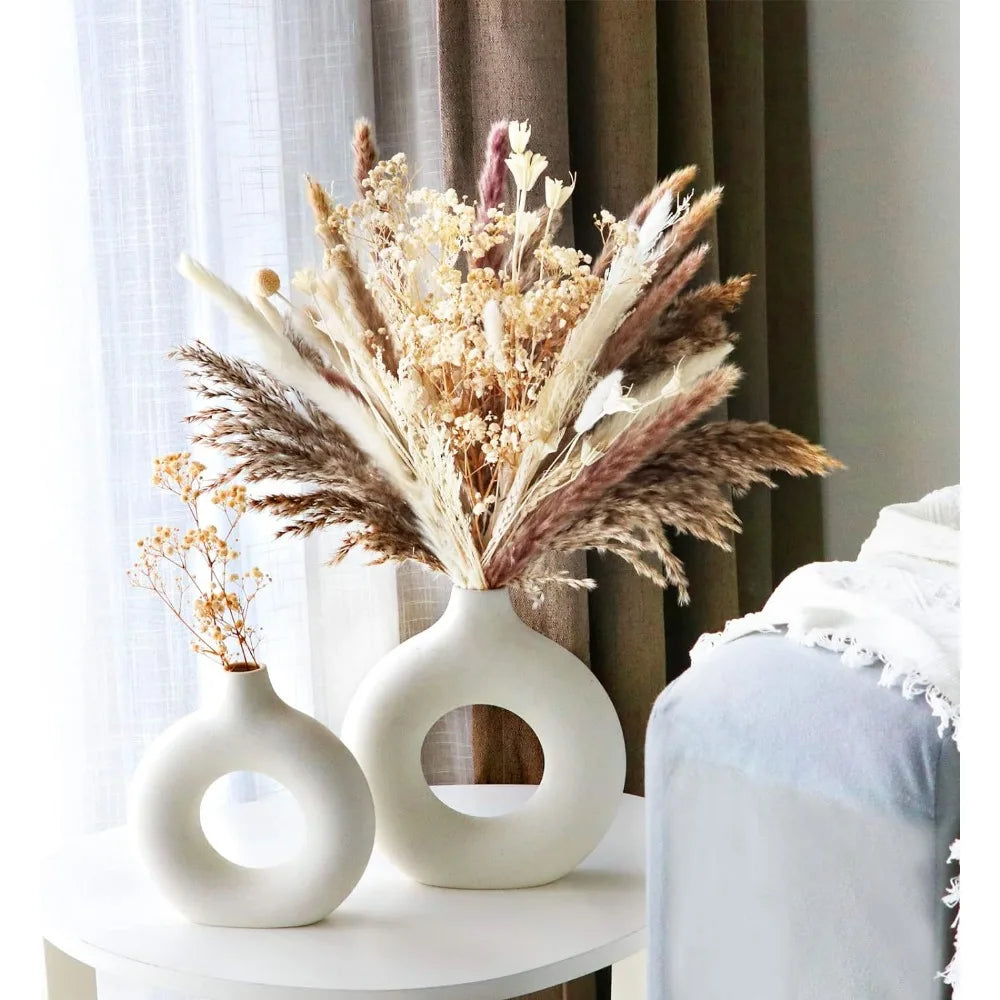 White Ceramic Vase - Modern Vase for Minimalist Decor, (3pcs)