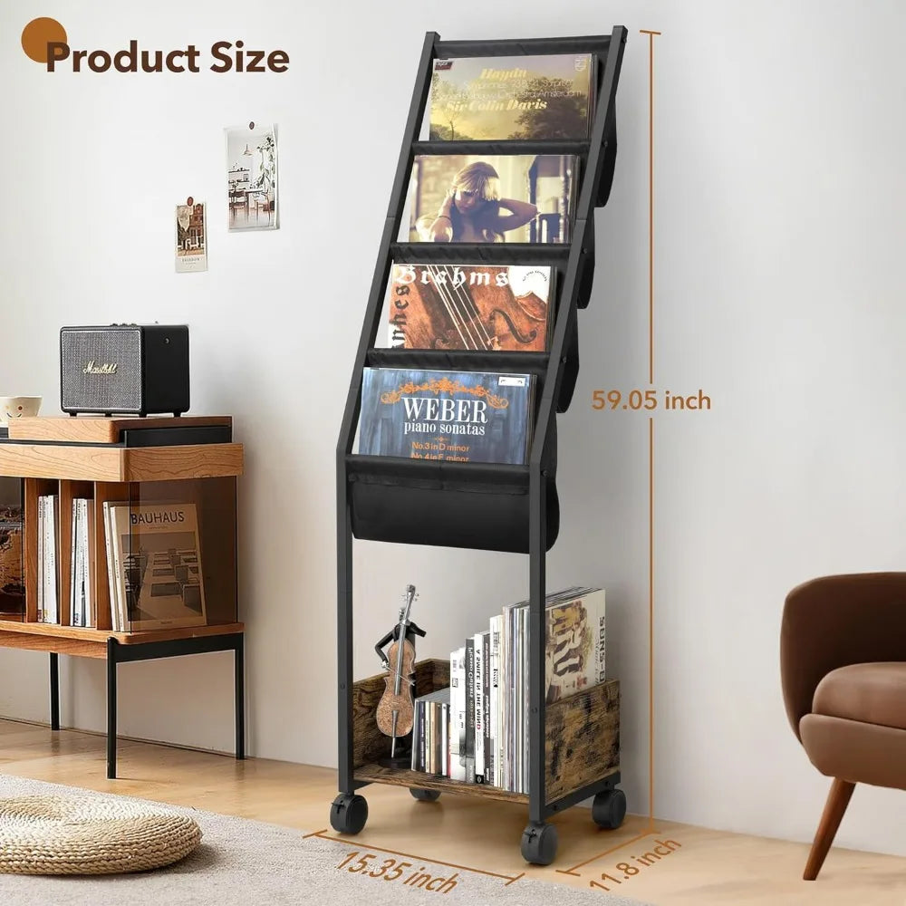 4 Tier Bookshelf, Record Stand with Vinyl Holder Display Shelf