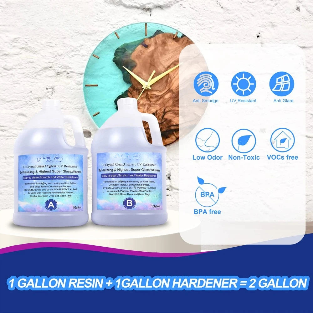 Epoxy Resin 2 Gallon Kit - Crystal Clear Epoxy Resin  Self Levels for Jewelry Casting Resin Molds DIY