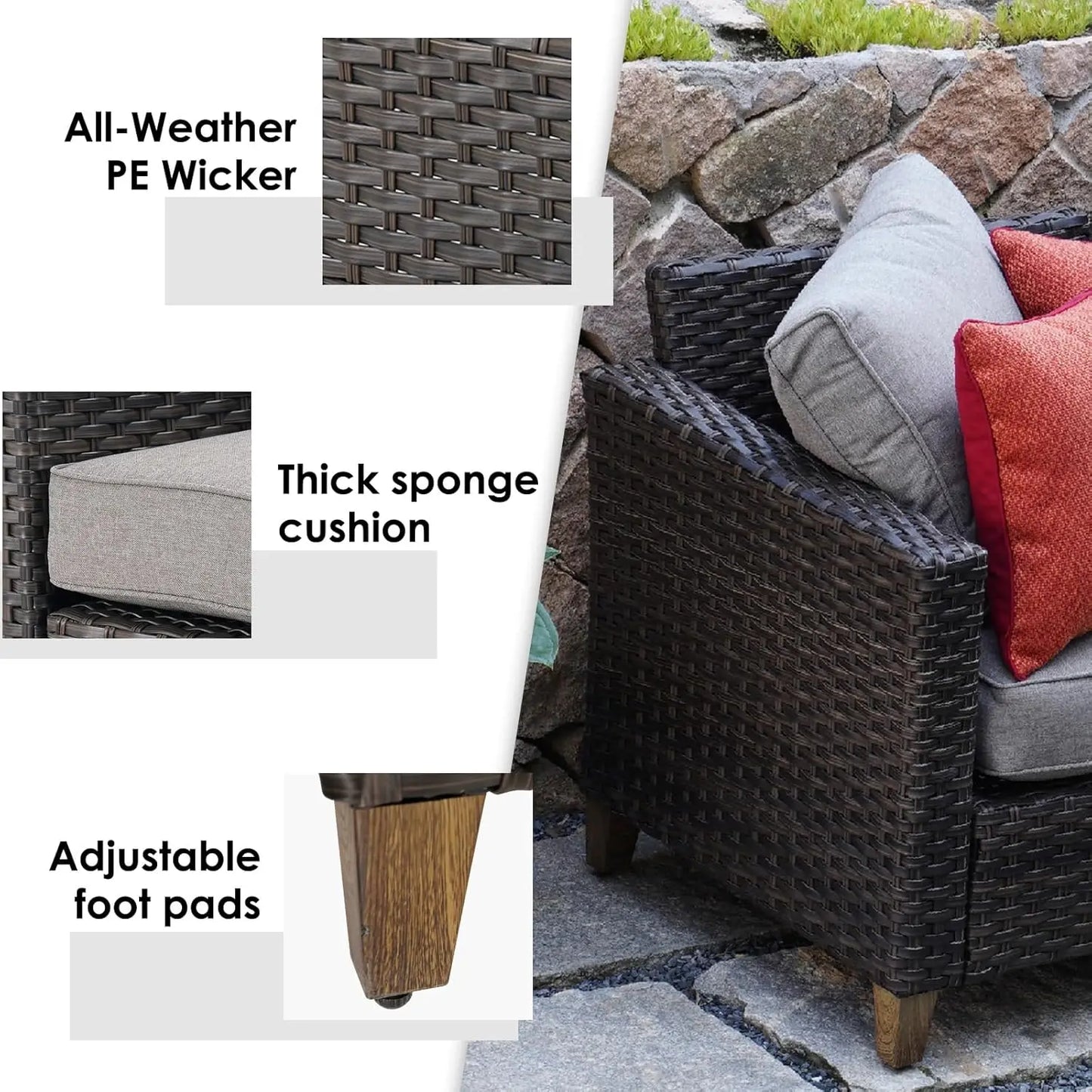 Wicker Patio Sofa Sets Outdoor Furniture Sets, with Thick Olefin Cushions