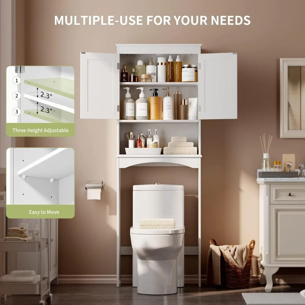 Over The Toilet Storage Cabinet with Adjustable Shelf and Double Doors