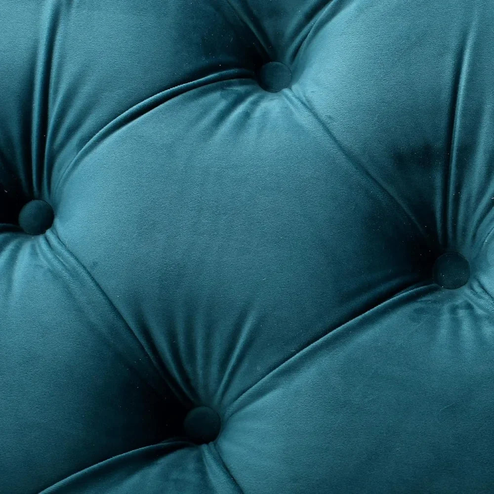 Dark Teal Tufted Velvet Fabric Rectangle Ottoman