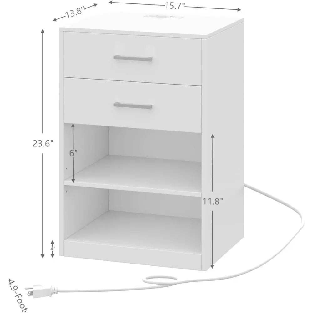 Bedside Table Bedside Table With 2 AC Outlets and 2 USB Ports Storage