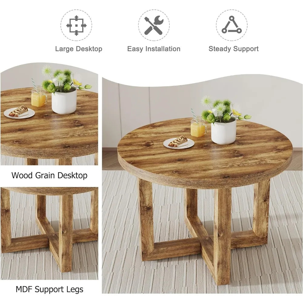 Round Dining Table Set for 4,  Wood Dining Set Upholstered Chair