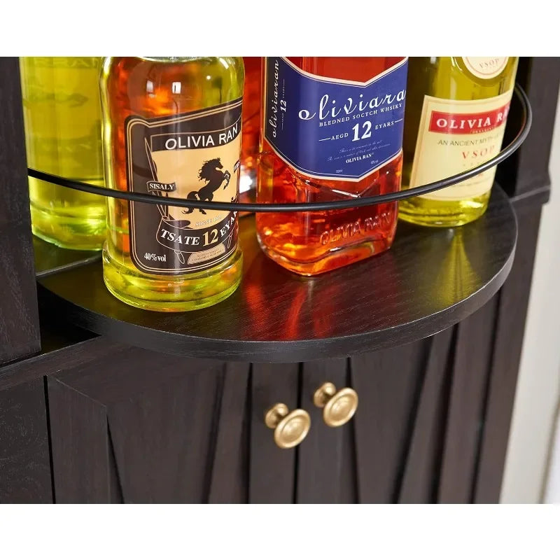 68.5" Corner Bar Cabinet with Wine Storage, Adjustable Shelf Height