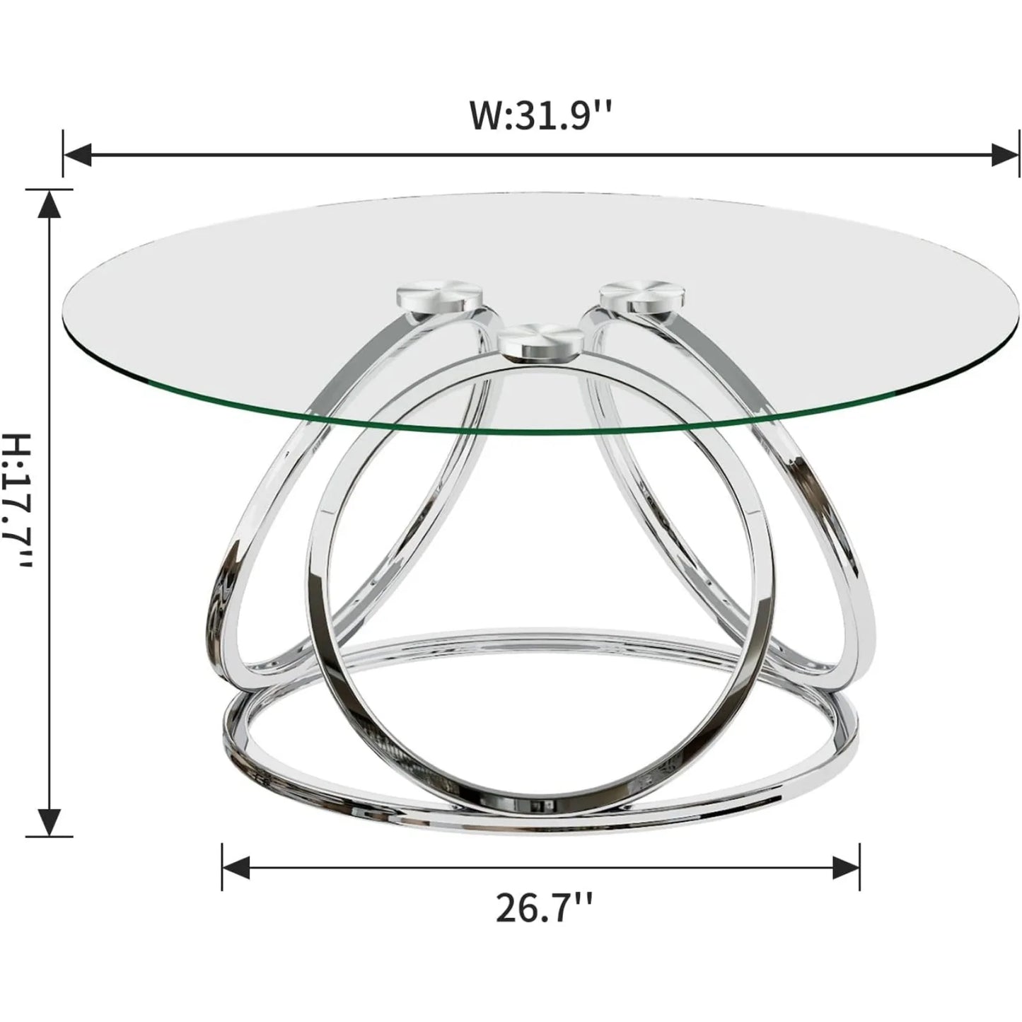 Round Coffee Table with Ring-Shaped Frames, Glass Top