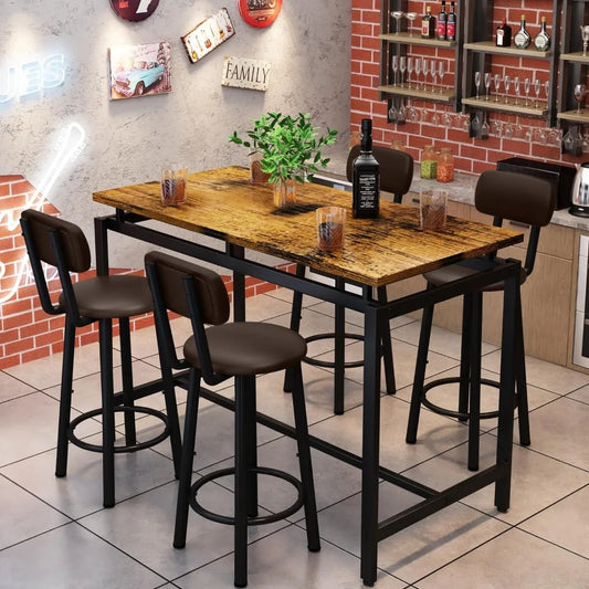 Dining Table Set for 4  Counter Height Dinner Table with 4 PU Leather Upholstered