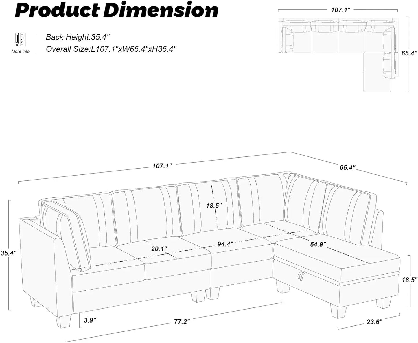 L Shaped Sofa Velvet Reversible Sectional Sofa with Storage Ottoman Convertible