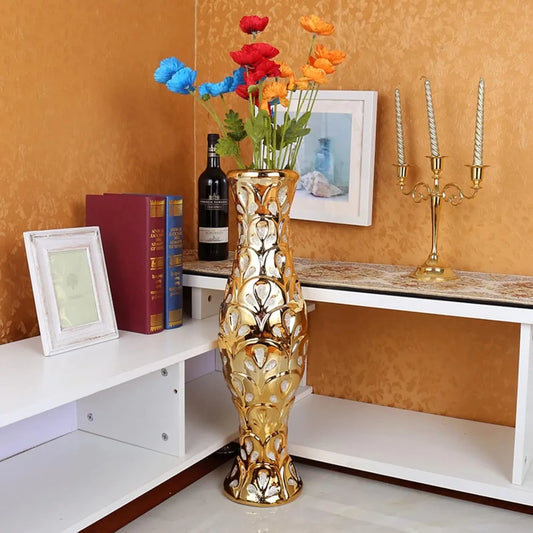 24" Tall Gold Vase Home Décor Ceramic Floor  Vase Creative Contemporary Ornament