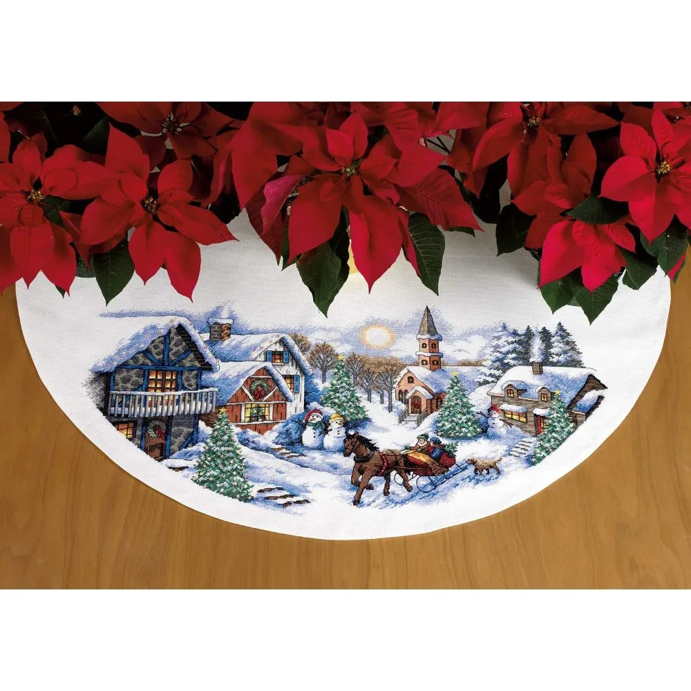 Sets for Embroidery 11 Count White Counted Cross Stitch Tree Skirt Kit Sleigh Ride