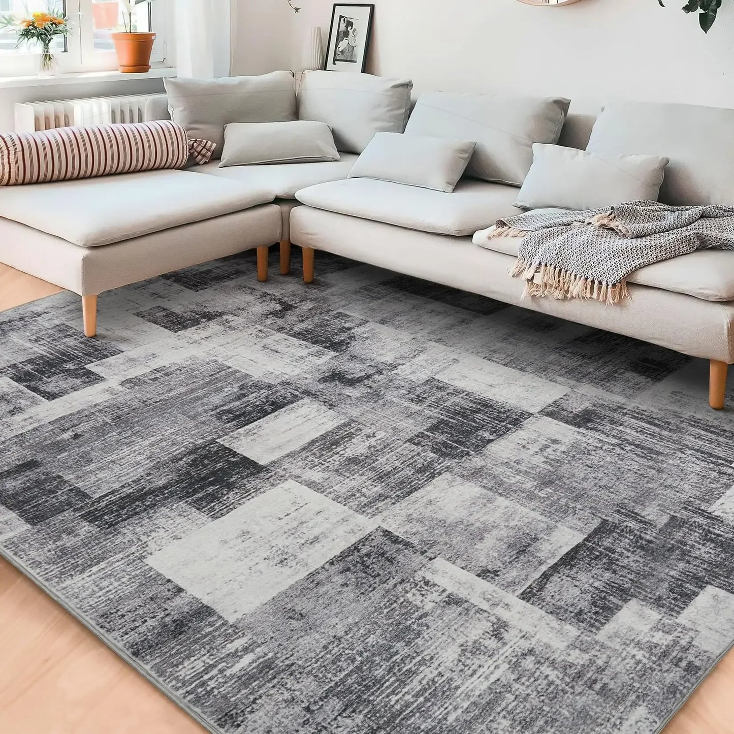 Area Rug Living Room Rugs: 8x10 Indoor Soft Low Shaggy Fluffy Pile Carpet Abstract Decor