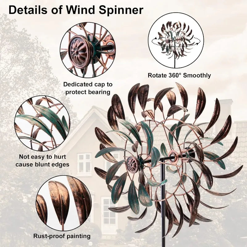 Large Outdoor Metal Wind Spinners, 360 Degrees Swivel Wind Sculpture Yard Art Decor for Patio, Lawn & Garden 66 * 15.8 Inches