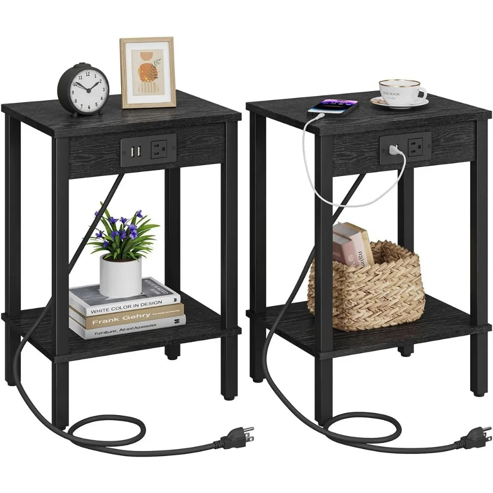 2 Piece Side Table Set with Charging Station, with USB Port