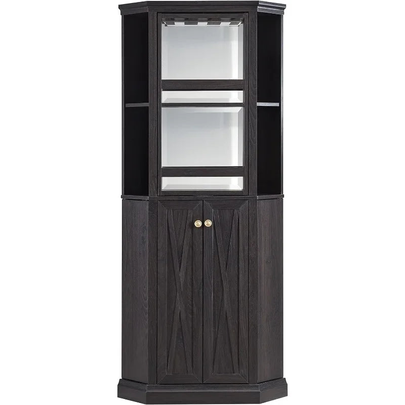 68.5" Corner Bar Cabinet with Wine Storage, Adjustable Shelf Height