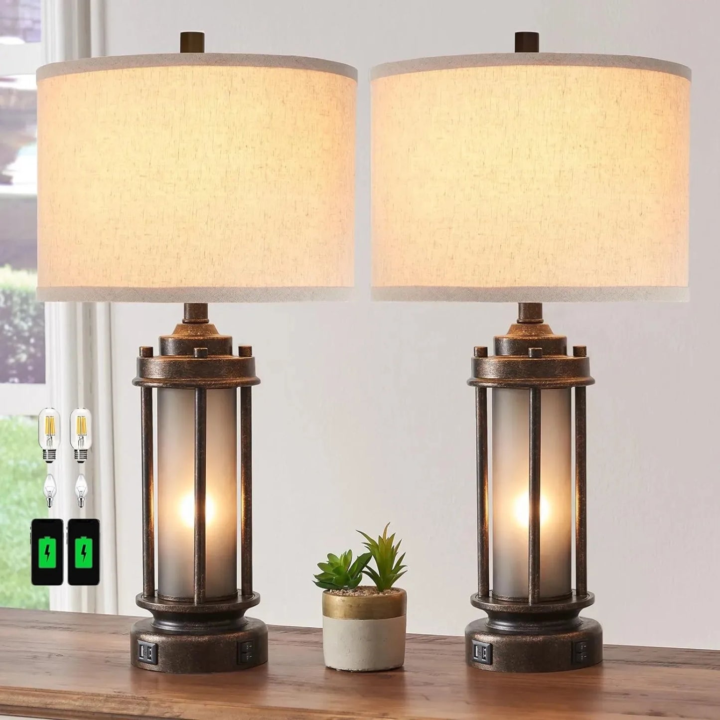 US Farmhouse Lamps for Living Room, Rustic Vintage