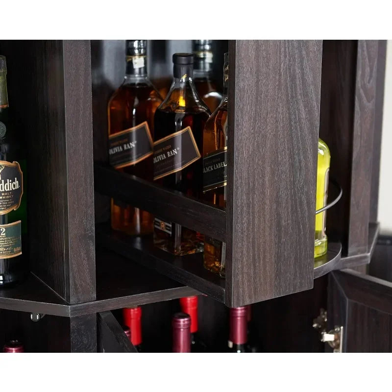 68.5" Corner Bar Cabinet with Wine Storage, Adjustable Shelf Height