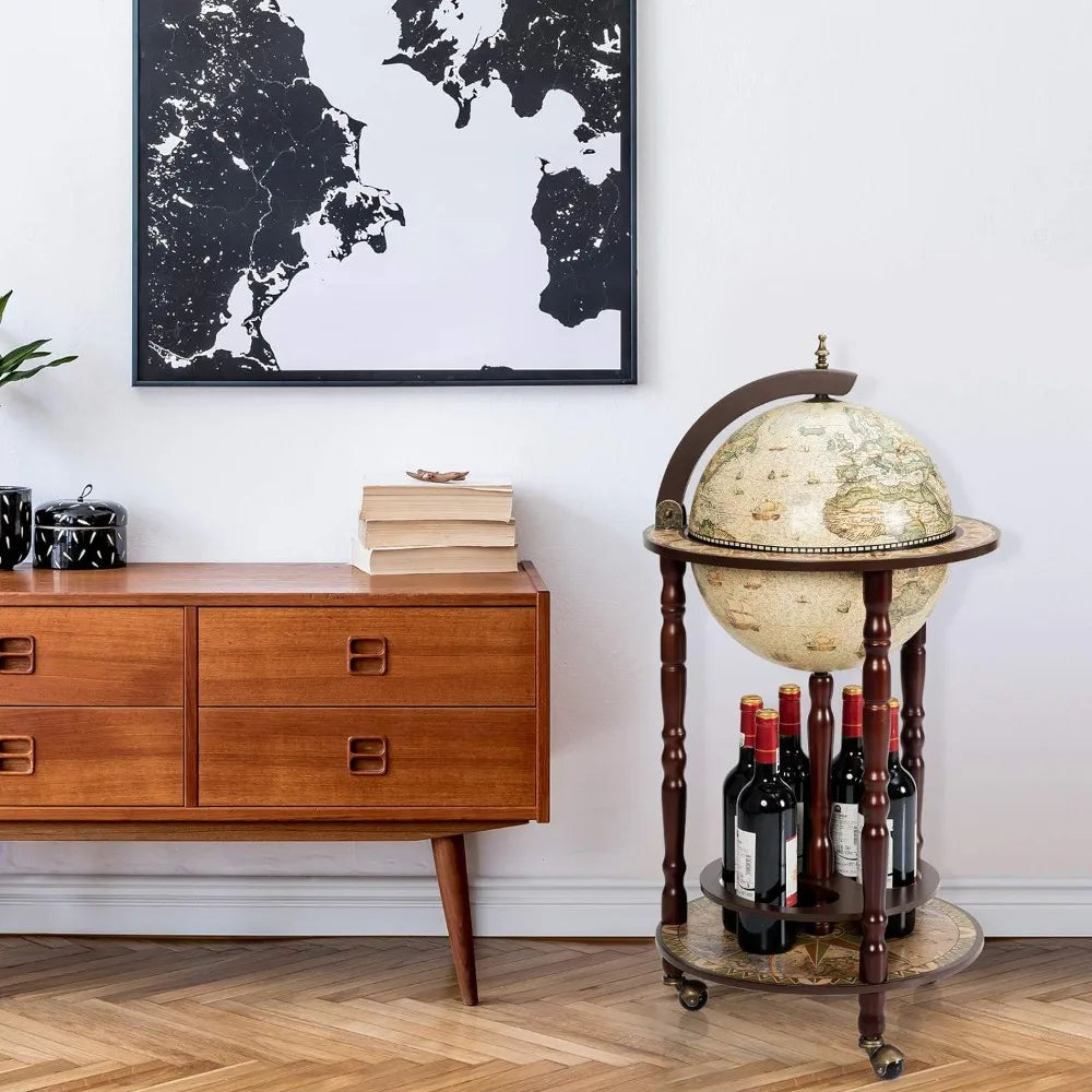 Wood Globe Bar Liquor Cabinet, 16th Century Italian Replica Bar Stand