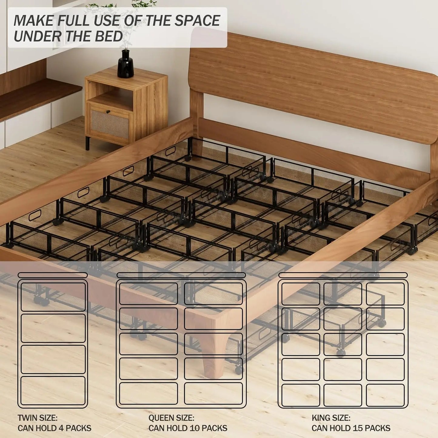 Under Bed Storage with Wheels, Under Bed Shoe Storage Organizer Drawer, Tool Free Assembly Foldable