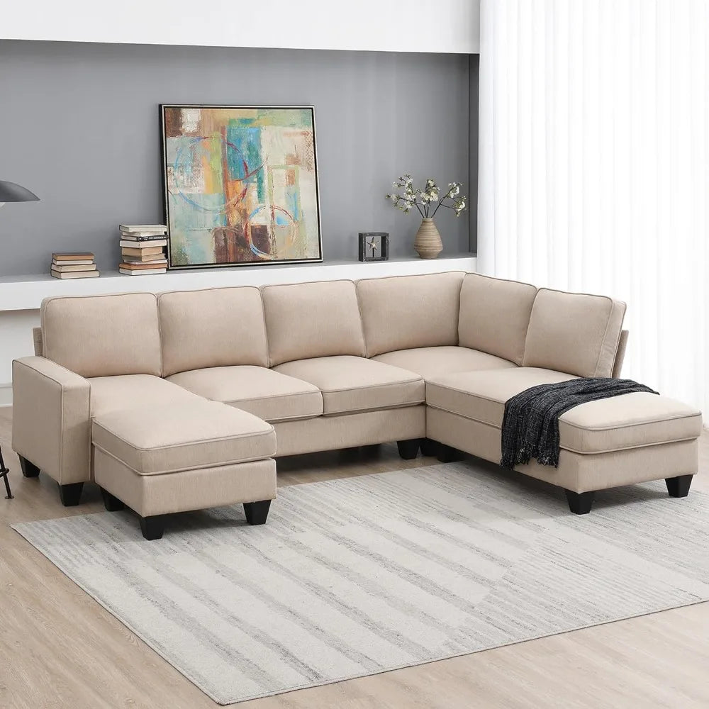 U Shape Sectional Sofa for Living Room, 7 Seat L Shaped Living Room Sofa Set with Ottoman