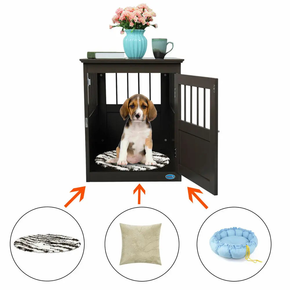 Wooden Dog Crate Kennel Cage Bed  End Table Wood Furniture