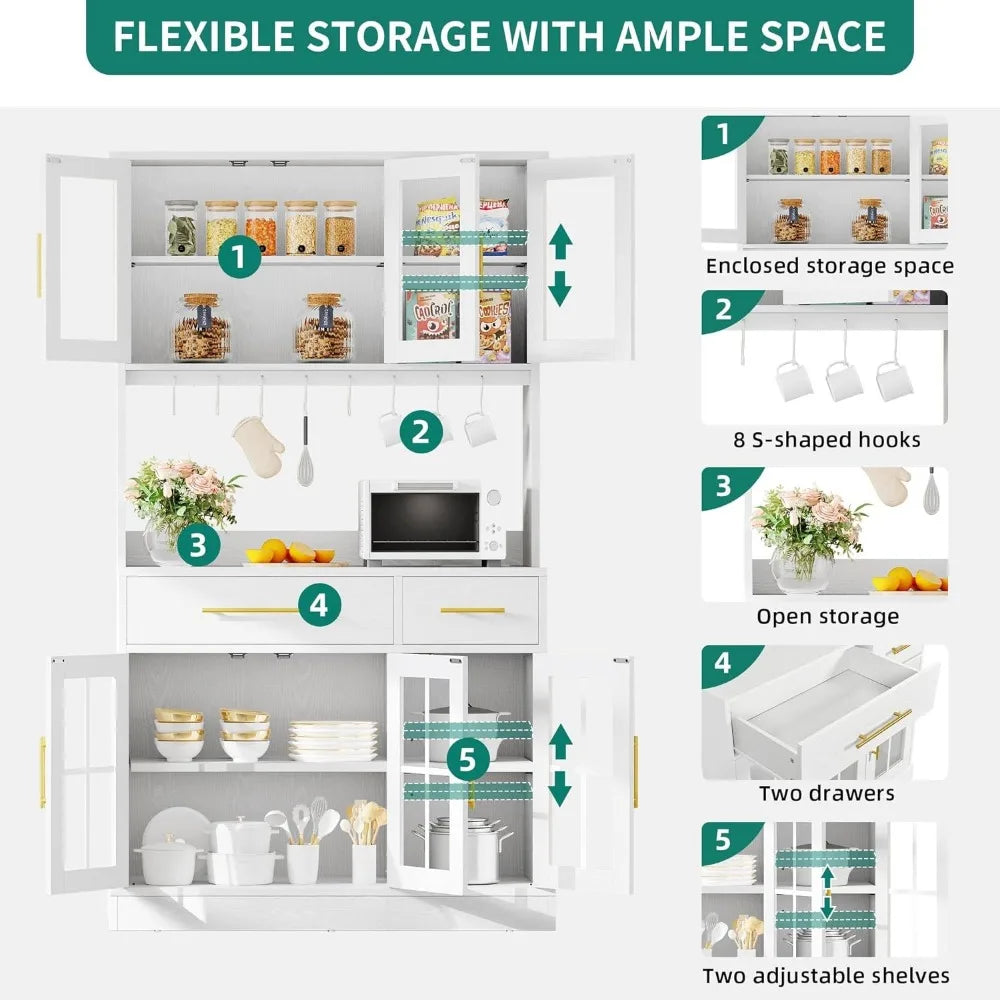 71'' Kitchen Pantry Storage Cabinet with Microwave Stand with Power Outlet,