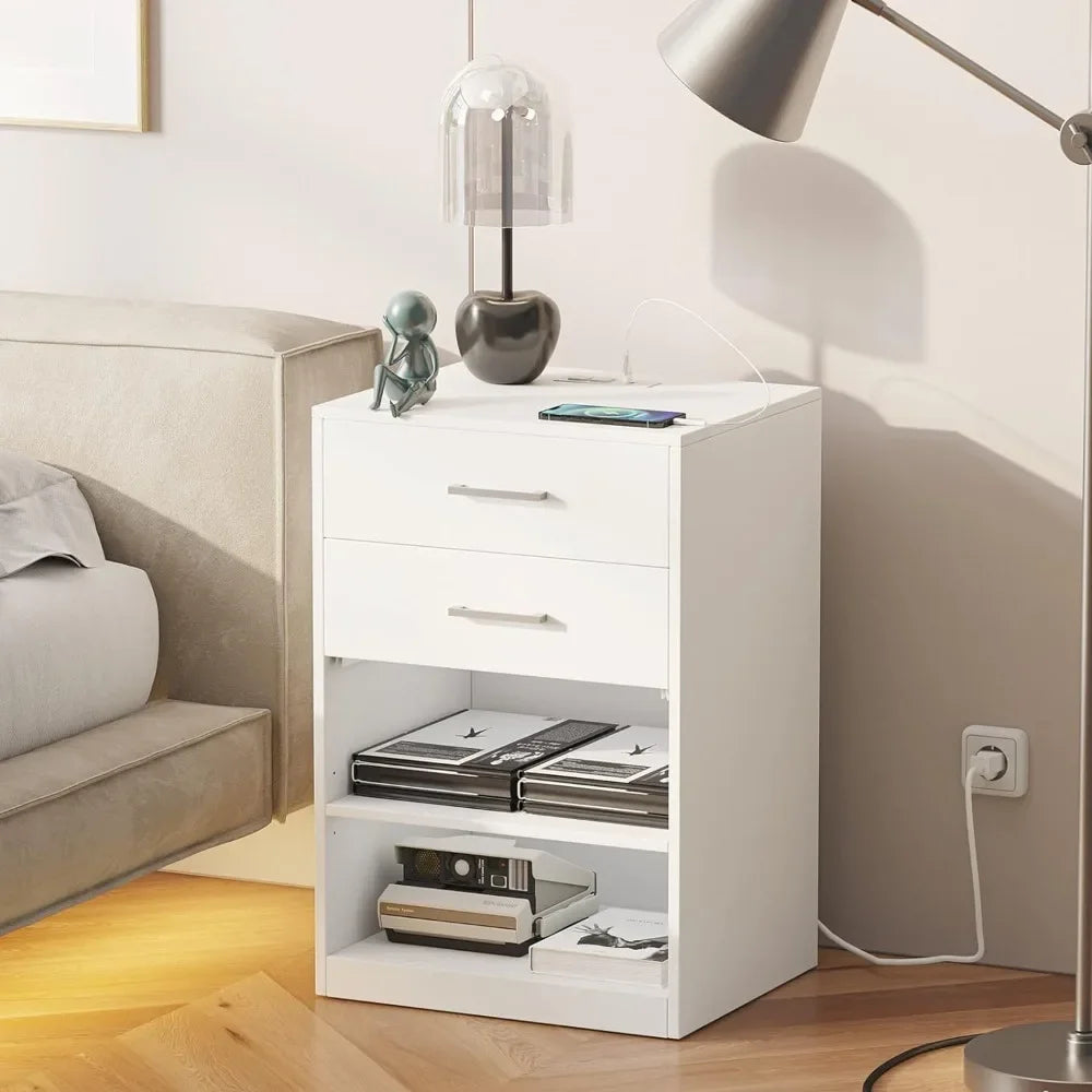 Bedside Table Bedside Table With 2 AC Outlets and 2 USB Ports Storage