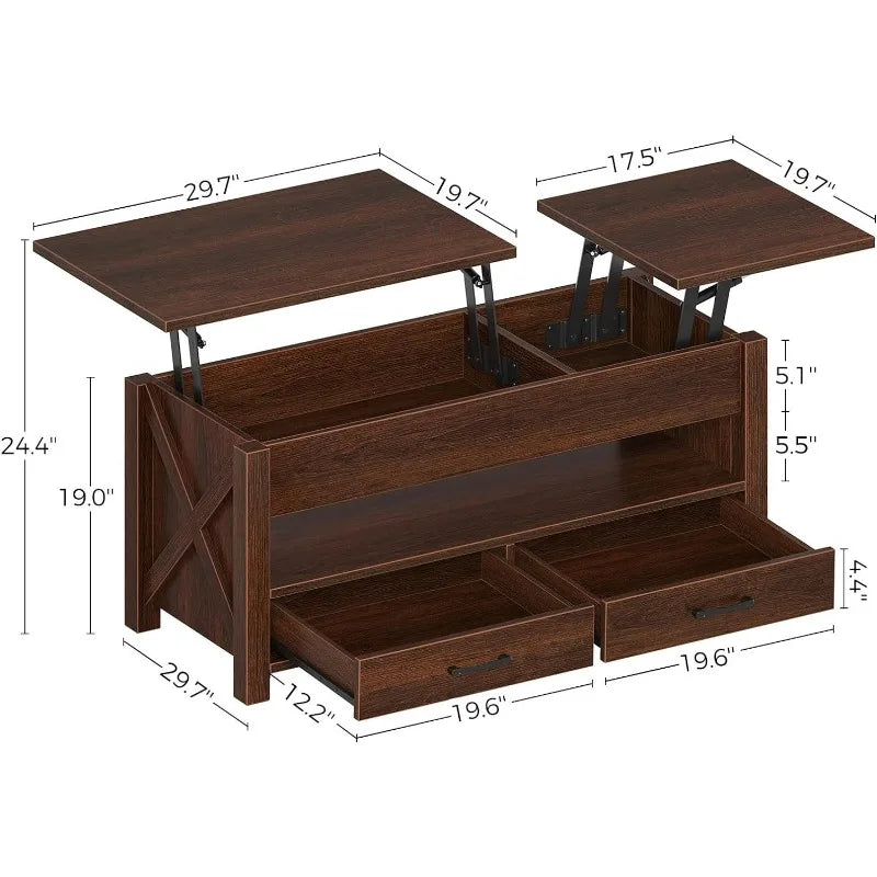 Coffee Table, 47.2" Lift Top Coffee Table with 2 Storage Drawers and Hidden Compartment