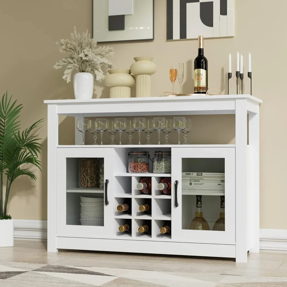 Coffee Bar Cabinet,43" Buffet Sideboard Cabinet with Storage, Removable Wine Rack and Glass Doors