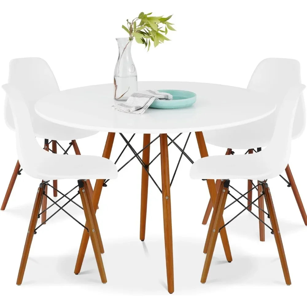 5-Piece Dining Set, Compact w/ 4 Chairs, Plastic Seats, Wooden Legs