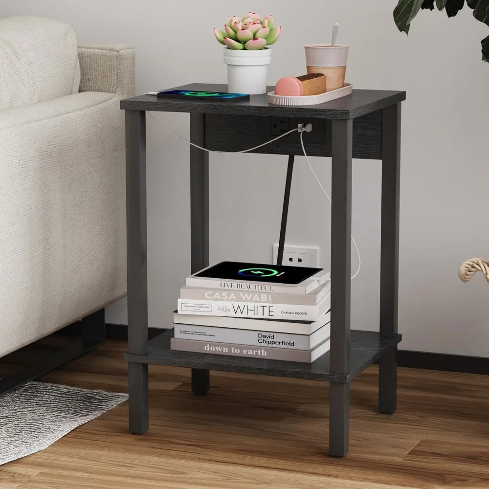 2 Piece Side Table Set with Charging Station, with USB Port