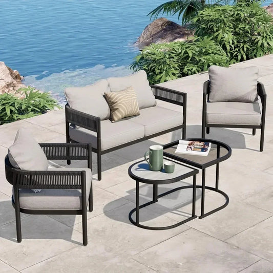 Grand Patio Wicker Outdoor Furniture Set with Beige Thick Cushions