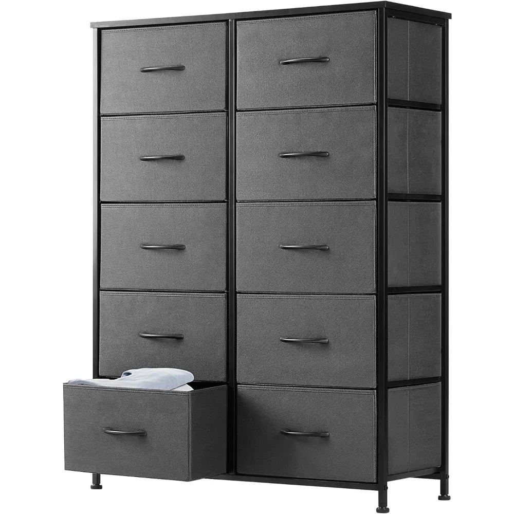 Dresser for Bedroom with 10 Drawers Chest of Drawers and Fabric Bins Sturdy Metal Frame