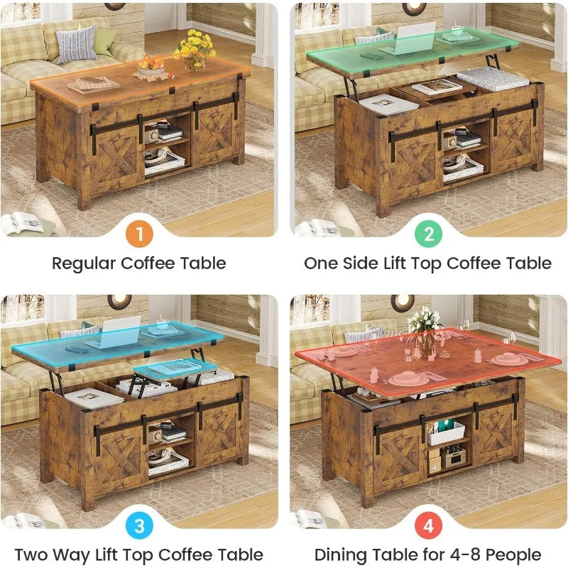 Lift Top Coffee Table, Multi-Function Convertible Coffee Tables with Storage and Hidden Compartment