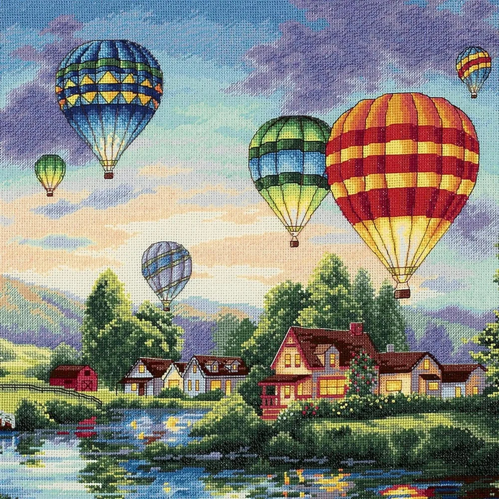 Ivory Gold Collection Hot Air Balloon Advanced Counted Cross Stitch Kit 18 piece 12'' X 16''