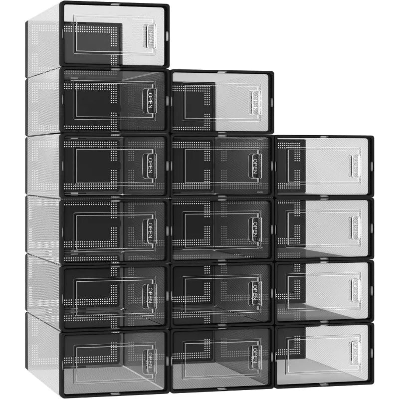 Shoe Storage Boxes Stackable, 15 Pack Large Boxes, Shoe Organizer for Closet with Lids