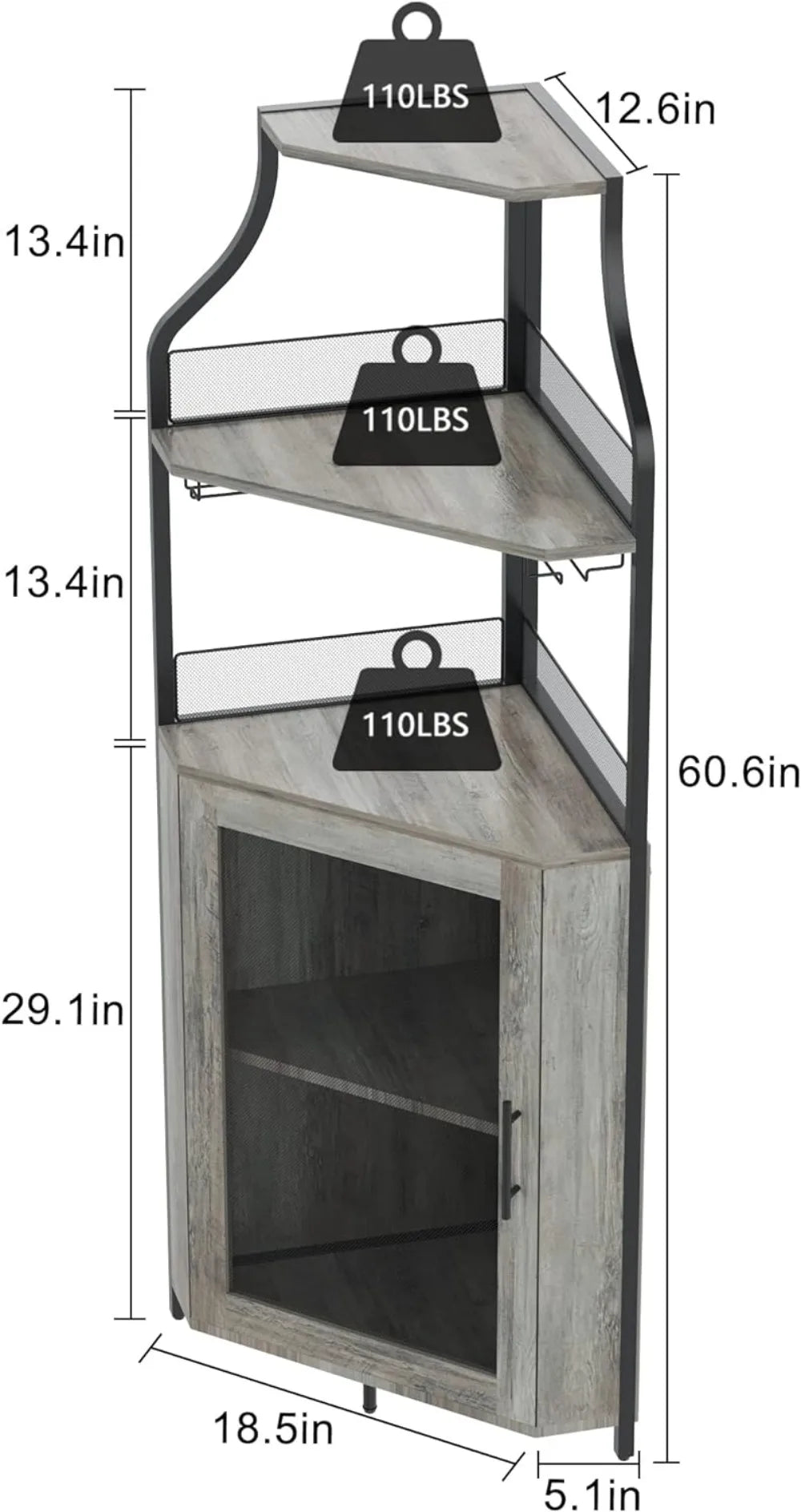 Corner Cabinet with Removable Wine Rack, Barn Door and Adjustable Shelves