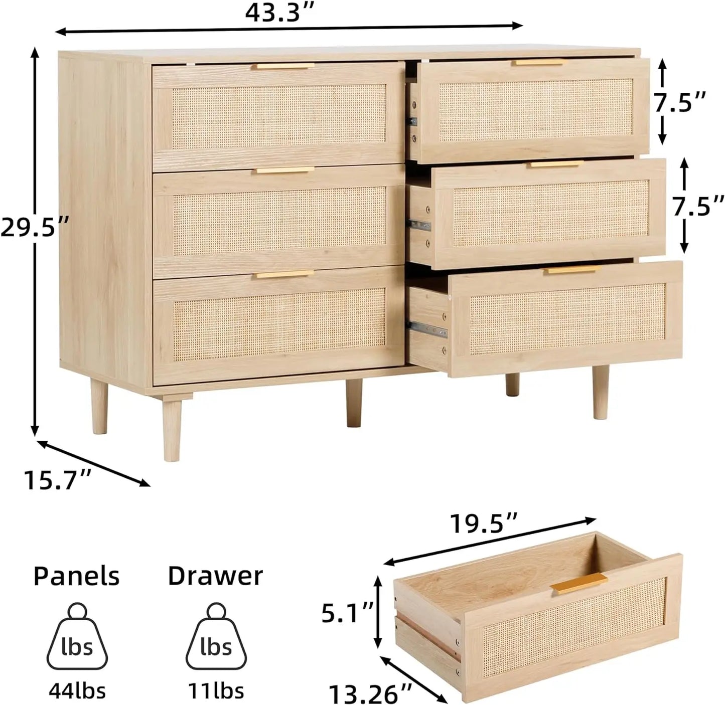 3 - 8 Drawer Rattan Dresser with Drawers