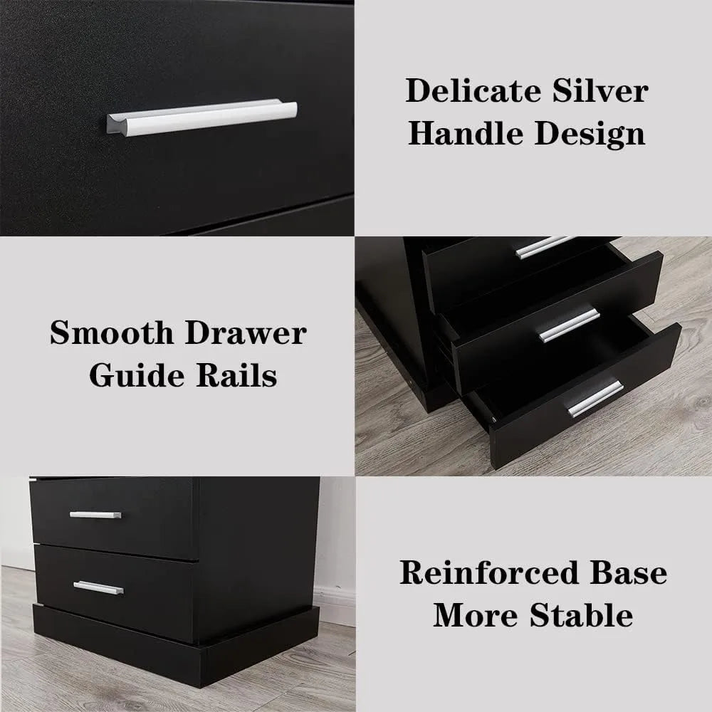 LED Nightstand with Charging Station, Side Table with 3 Drawers