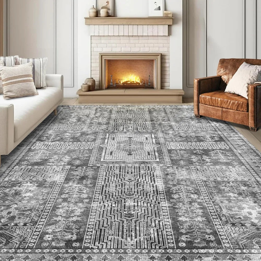 Washable Area Rug - Stylish Indoor Rug Lightweight Carpet with Non-Slip Backing - Foldable