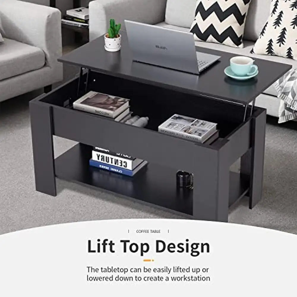 Modern Lift Top Coffee Table Hidden Compartment Storage Shelf Wooden