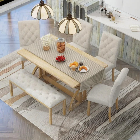 Dining Room Sets, 6 Pieces with Bench, and 4 Upholstered Chairs