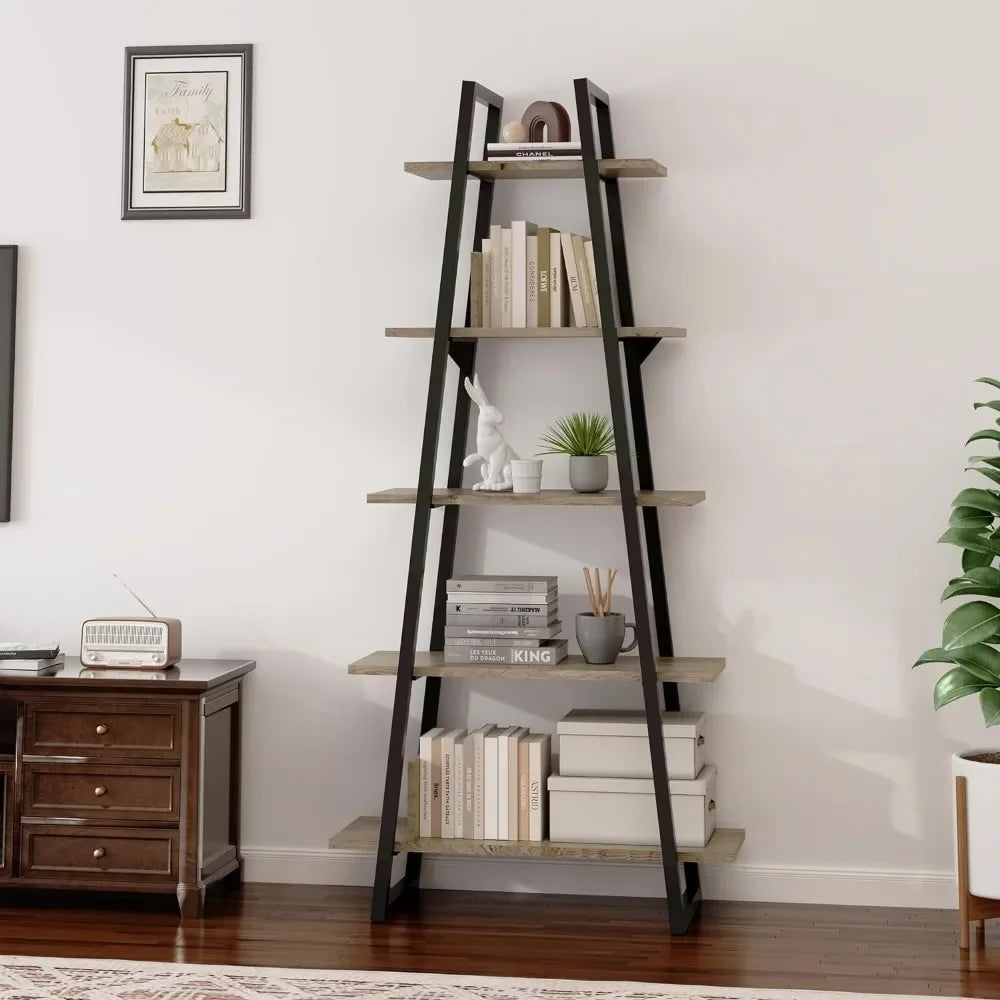 Rustic  Wood Etagere Ladder Book Shelf 5 Tier