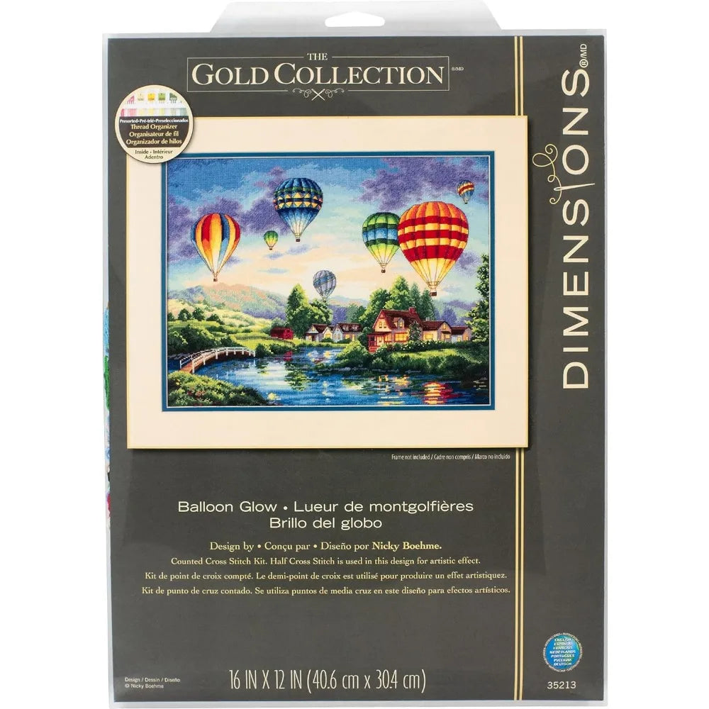 Ivory Gold Collection Hot Air Balloon Advanced Counted Cross Stitch Kit 18 piece 12'' X 16''