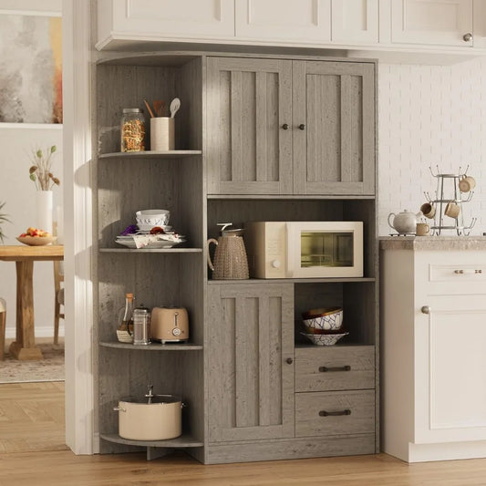 Kitchen Cabinet with Doors and Adjustable Shelves, Large with Drawers