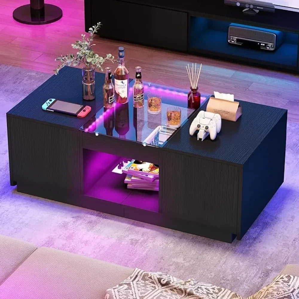 LED Coffee Table with LED Lights,Large Living Room Center Tables with USB Ports and Type-C